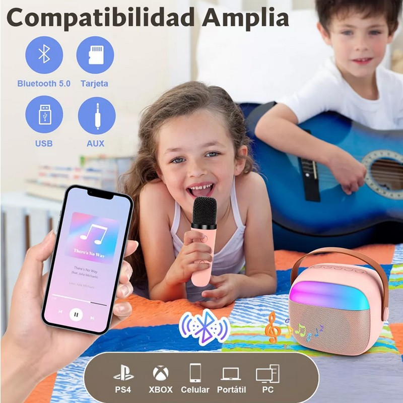Karaoke Para Ni&ntilde;os Con 2 Micr&oacute;fonos Inal&aacute;mbricos Y Bocina image number null