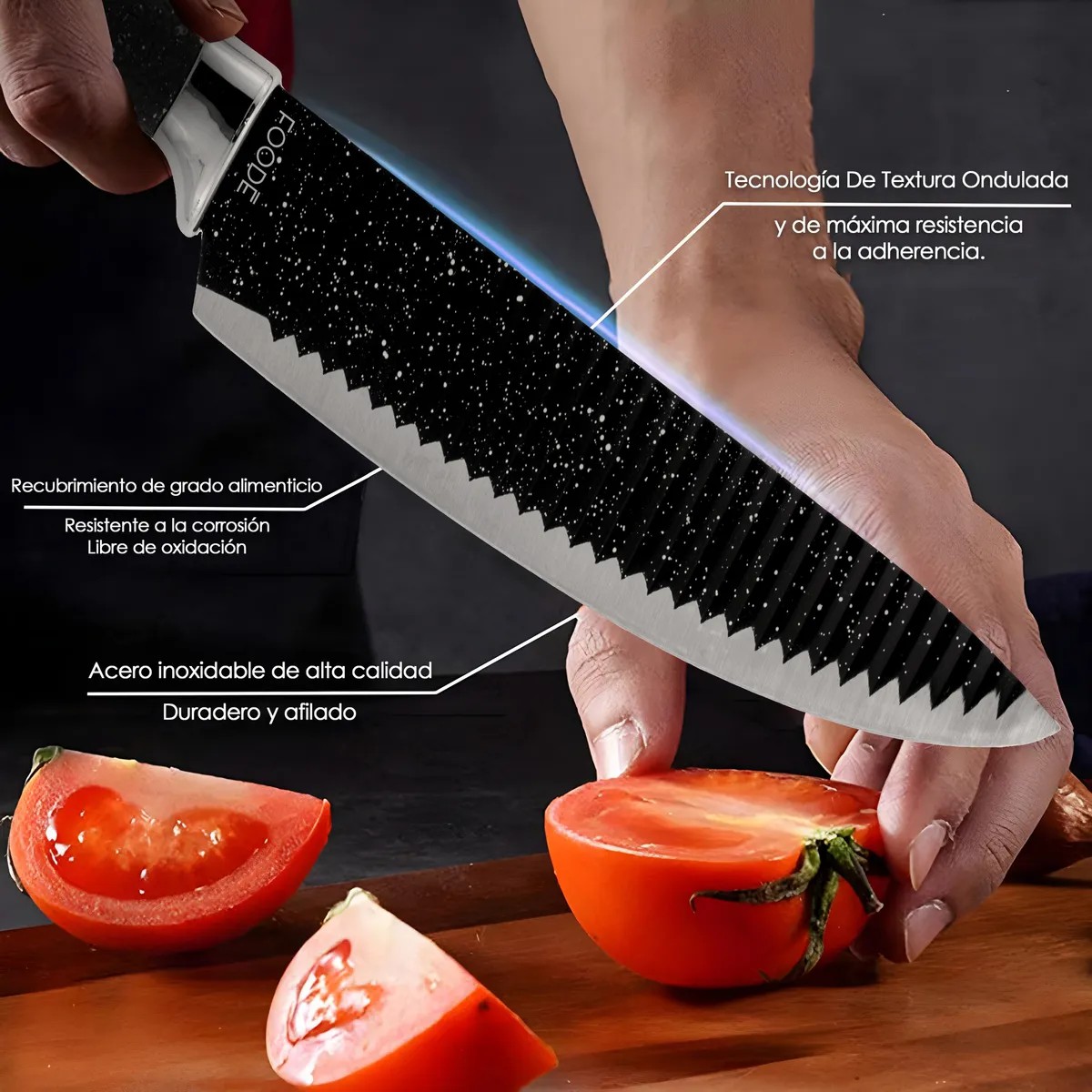 Cuchillos Acero 7 Piezas Inoxidable Antiadherente Hoja Premium Inoxidable Foode Fde01064 Negro image number null