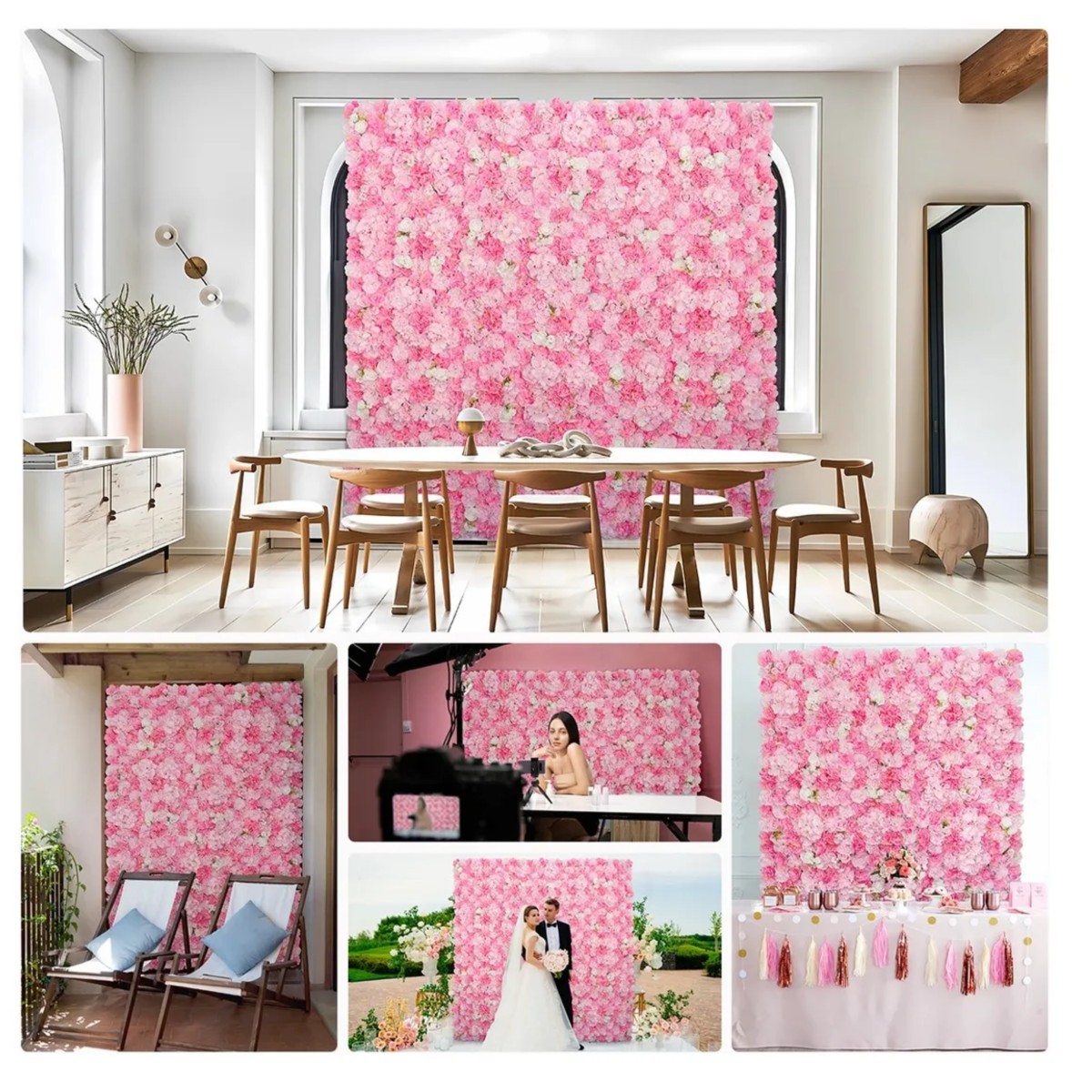 Kit 12 Pzas Panel De Flores Artificiales Muro Decorativos Rosas Pared image number null