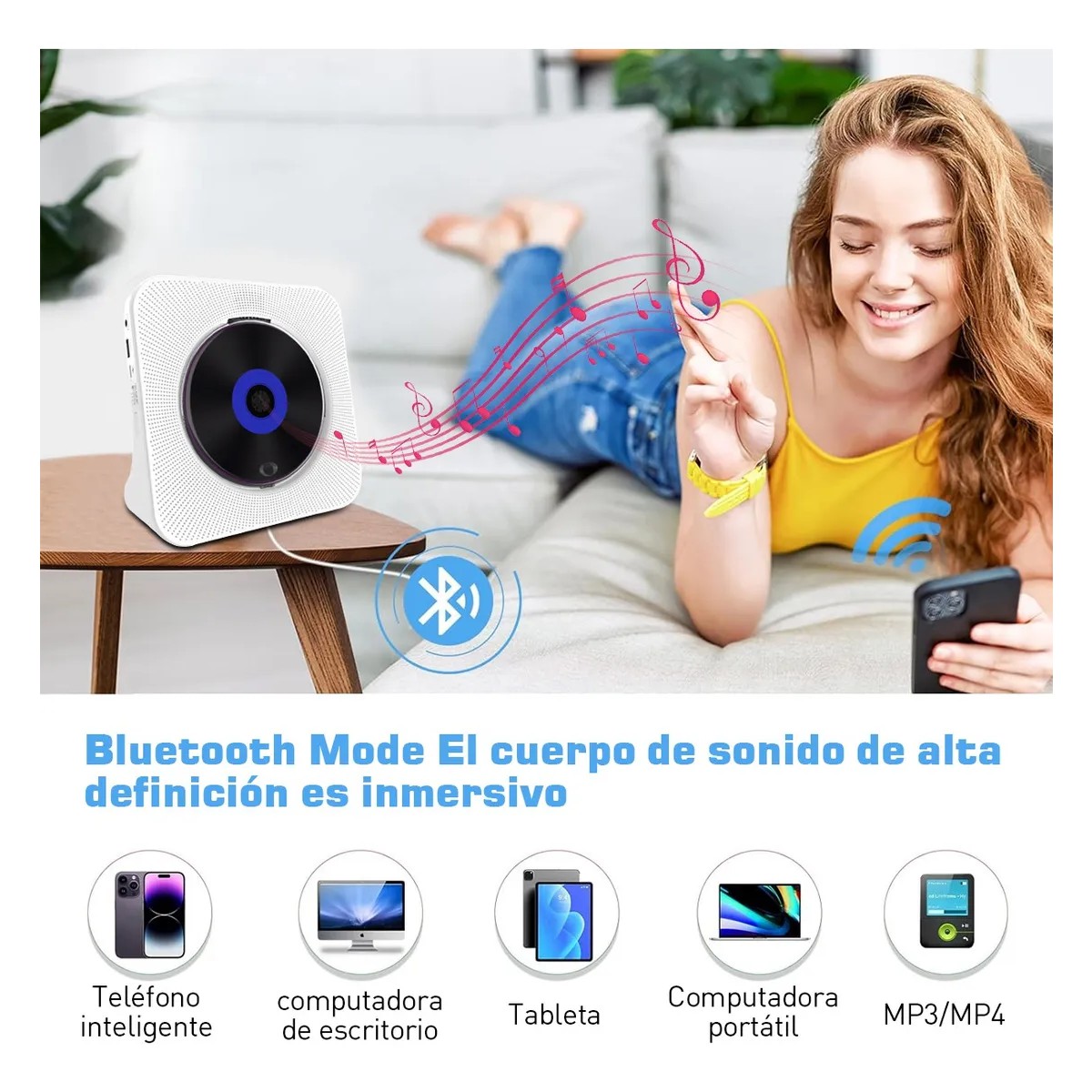 Reproductor De Cd Port&aacute;til Malubero Bluetooth Con Altavoces M&uacute;sica image number null