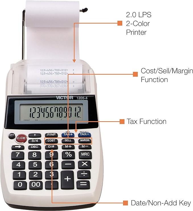 A Victor 1205-4 Calculadora de impresi&oacute;n Comercial port&aacute;til de 12 d&iacute;gitos, 1.8 x 4 x 8 Pulgadas. image number null