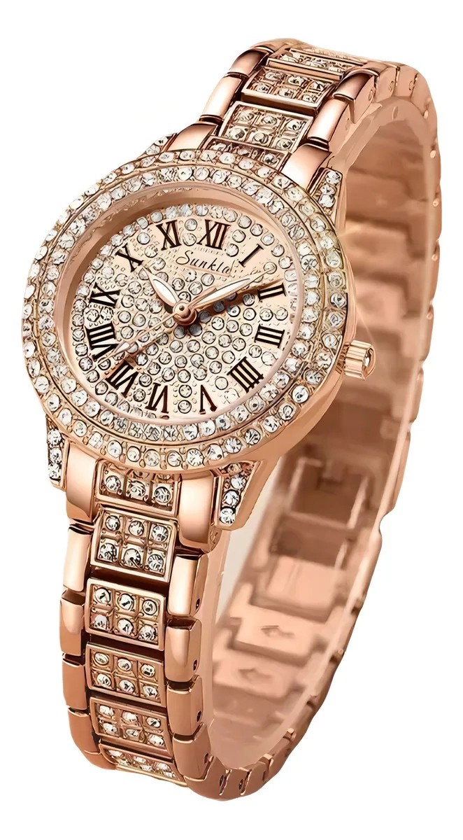 &Uacute;LTIMA PIEZA Reloj Sunkta de Lujo con Cristales Incrustados Oro Rosa image number null