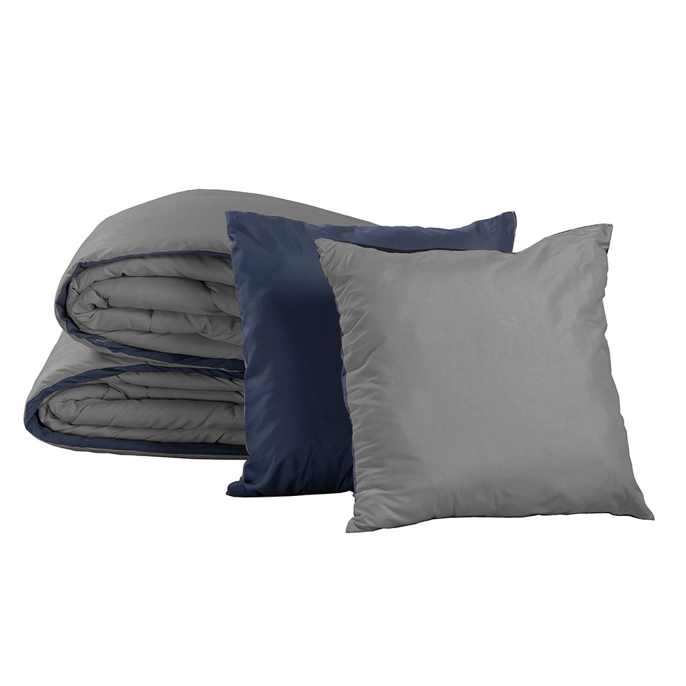 Edred&oacute;n Individual Dicasa Couzy Azul Marino con Gris, S&aacute;banas Royal Gris, Protector Lux y Almohada Royal image number null