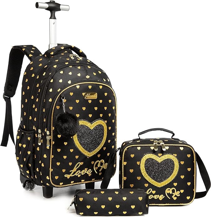 A Meetbelify - Mochila con ruedas para ni&ntilde;as con ruedas para equipaje, negro, (Girl Black), Moderno. image number null