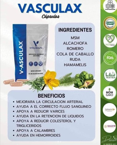 V-ASCULAX VitalHealth | Suplemento Natural con Alcachofa Romero y MSM | C&aacute;psulas para Apoyo Digestivo y Bienestar Extra image number null