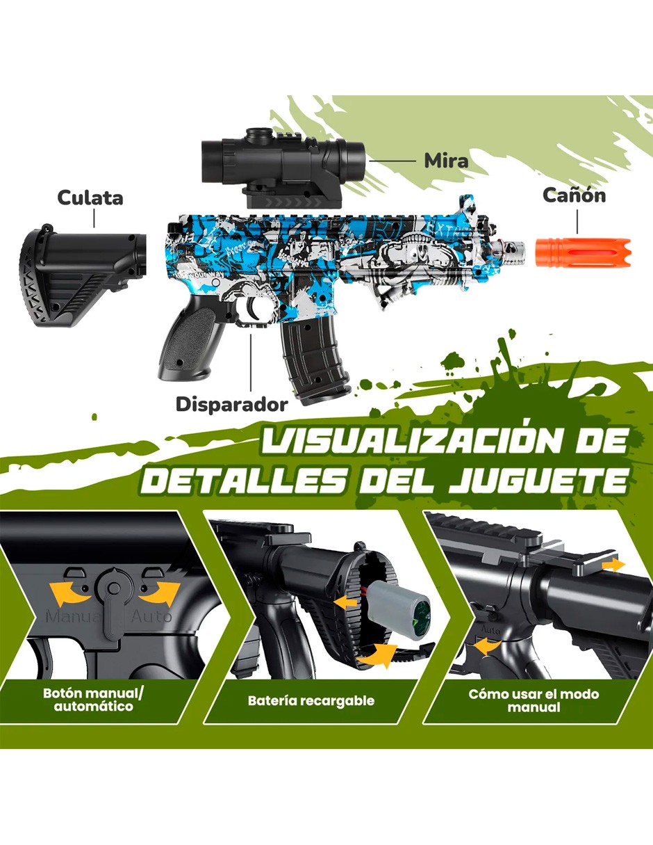 Pistola De Hidrogel El&eacute;ctrica M416 Azul Petukita Box image number null