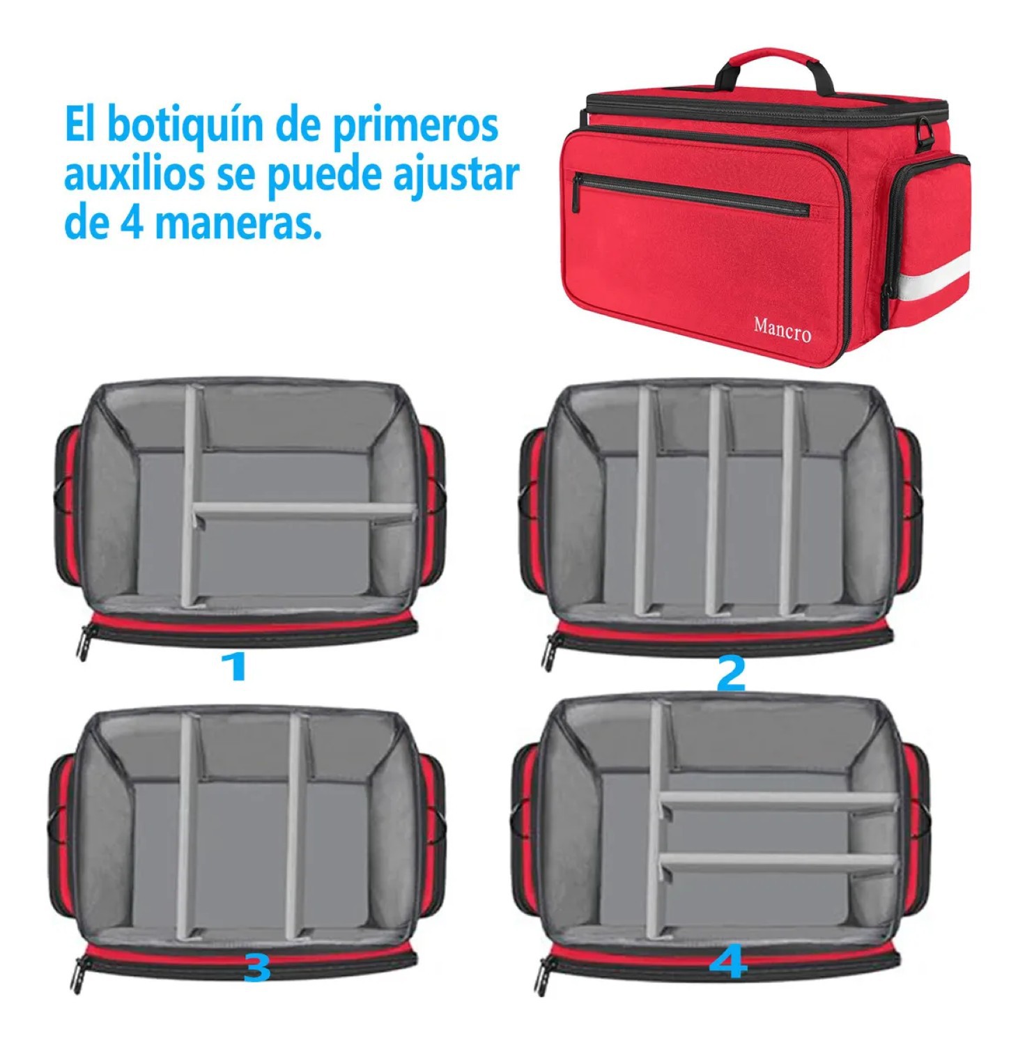 Botiquin De Primeros Auxilios Multi-Compartimentos Rojo Detalles Negro image number null