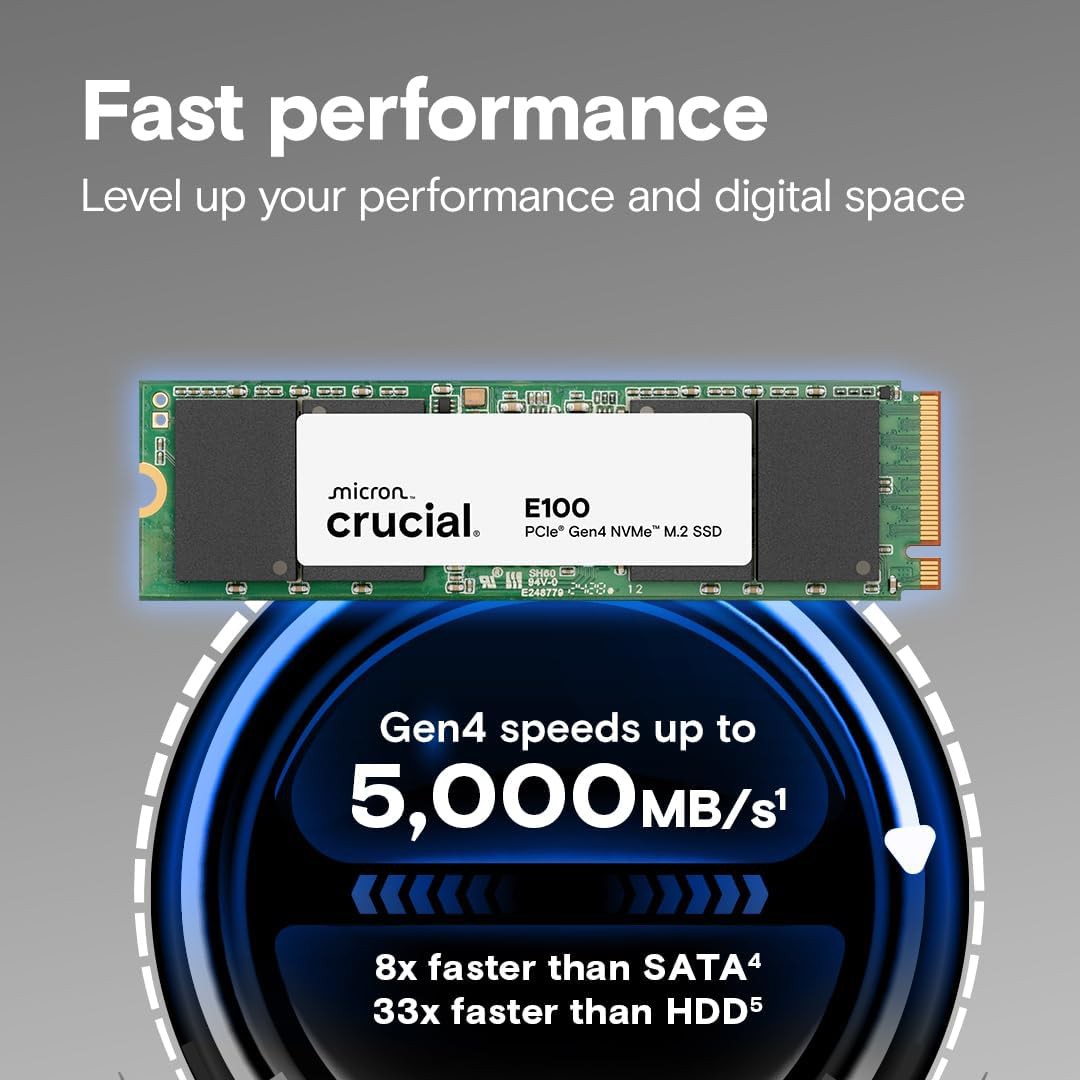 Crucial E100 480gb Nvme Pcie 4.0 M.2 2280 CT480E100SSD8 image number null