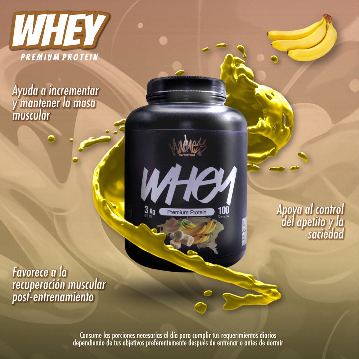 Prote&iacute;na Whey Madness 3Kilos Suplemento Deportivo premium image number null