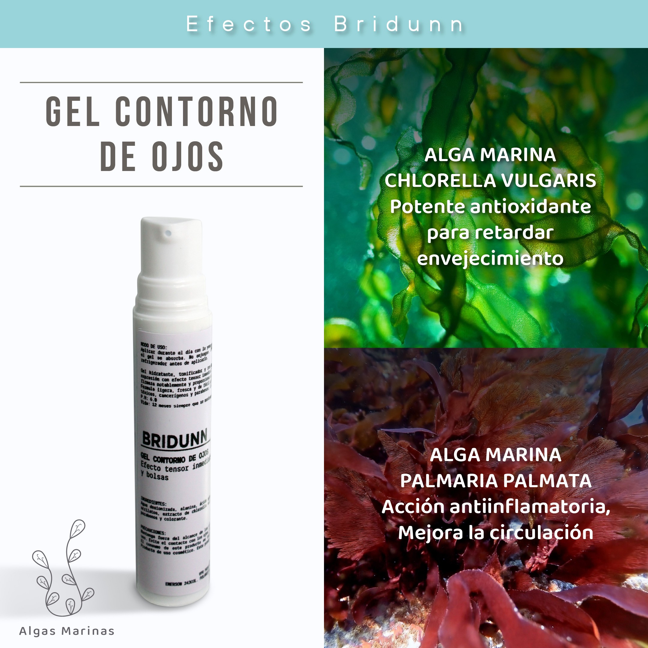 Corrector de Ojeras, Bolsas e Imperfecciones, BRIDUNN SKINCARE Con Algas Marinas y Coleus, Gel Natural 16 ml image number null