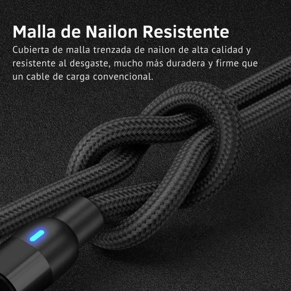 Cable Magn&eacute;tico 3 en 1 con LED y Conector Giratorio 540&deg; &ndash; Pack 2 Piezas image number null