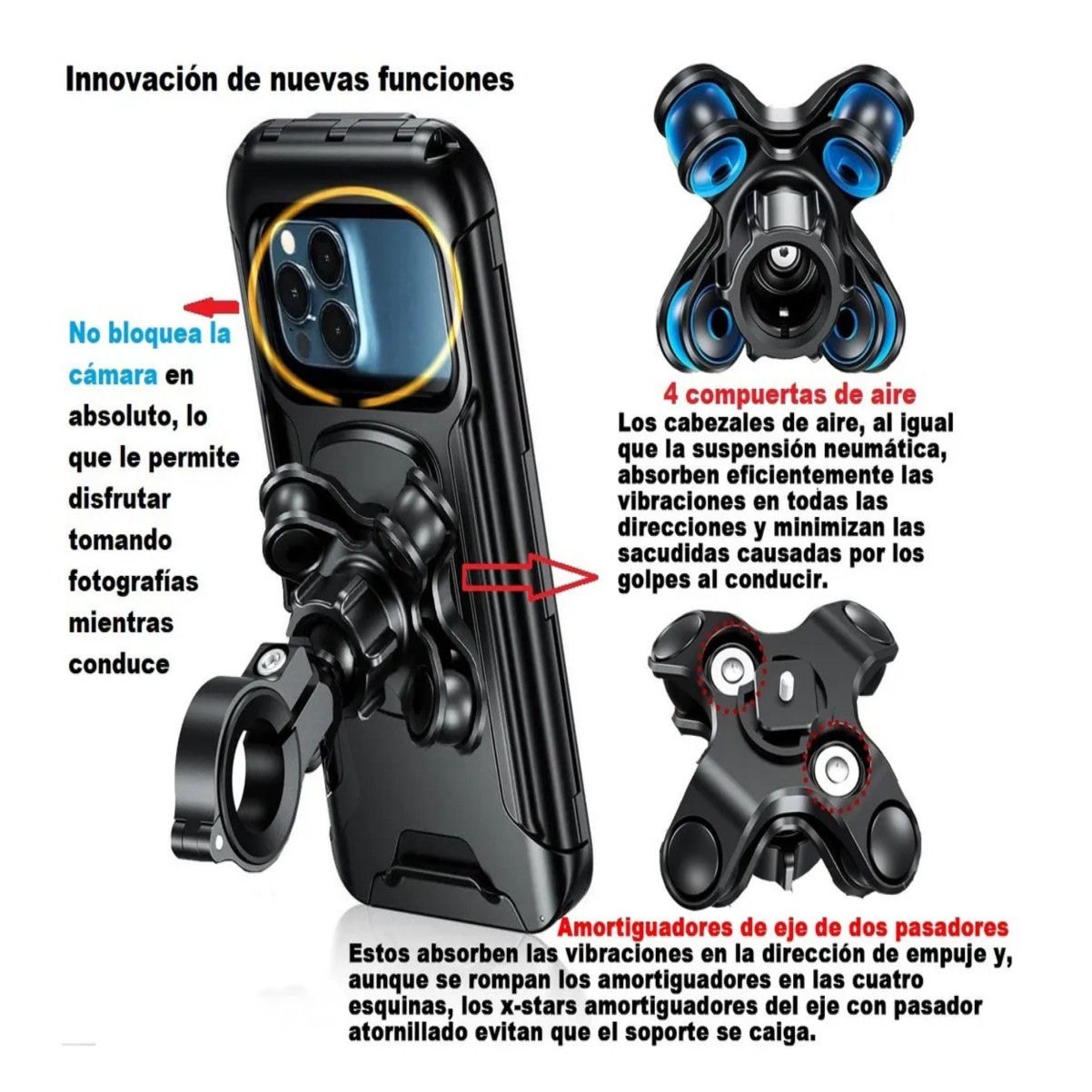 Soporte Celular Para Moto Impermeable Amortiguador Negro image number null