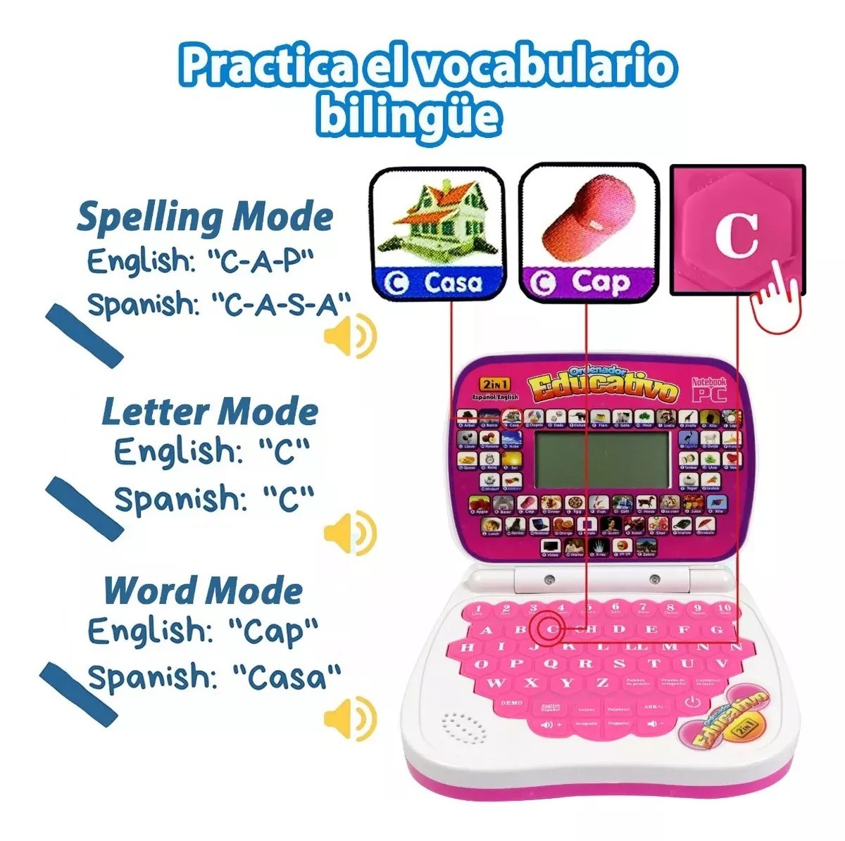 Mini Laptop Interactiva Educativa Espa&ntilde;ol/ingl&eacute;s Ni&ntilde;os image number null