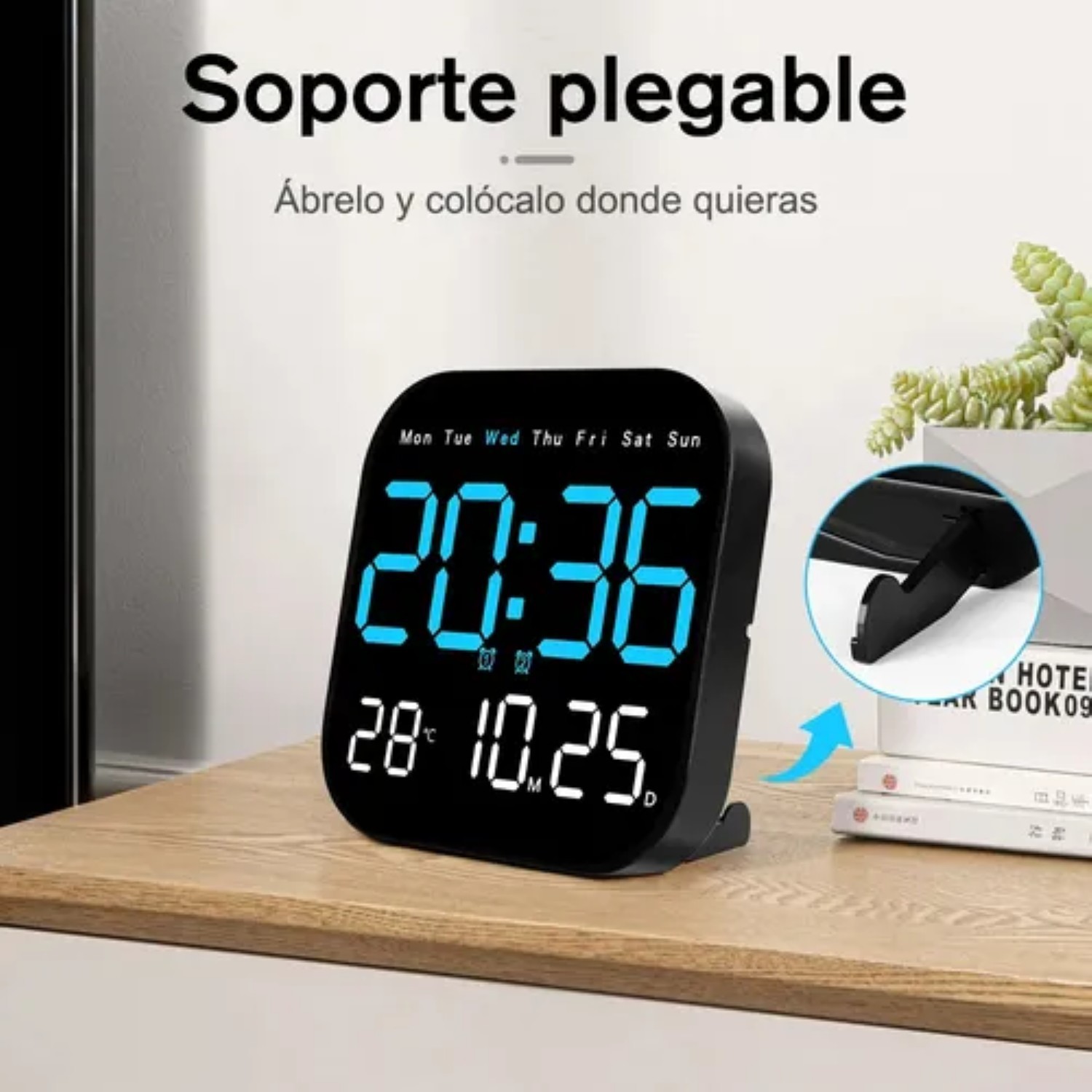 Reloj De Pared Digital Con Term&oacute;metro, Alarmas Y Calendario Negro image number null