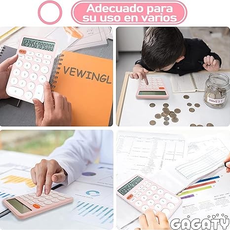 A GAGATY Calculadora Est&aacute;ndar de 12 D&iacute;gitos, Pantalla Grande de Escritorio y Botones, Calculadora con Pantalla LCD Grande para Oficina, Escuela, Hogar y Negocios, Suspensi&oacute;n Autom&aacute;tica (Rosa y Blanco). image number null