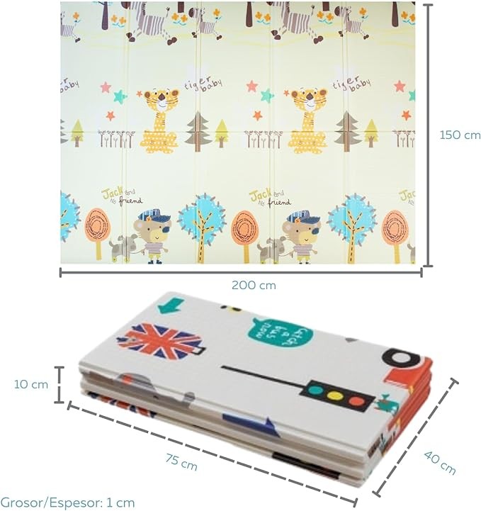 A PAPU BABY Tapete de Juego Plegable 1.50 x 2.00 para Beb&eacute;s Doble Vista Baby Play Mat (Carretera). image number null