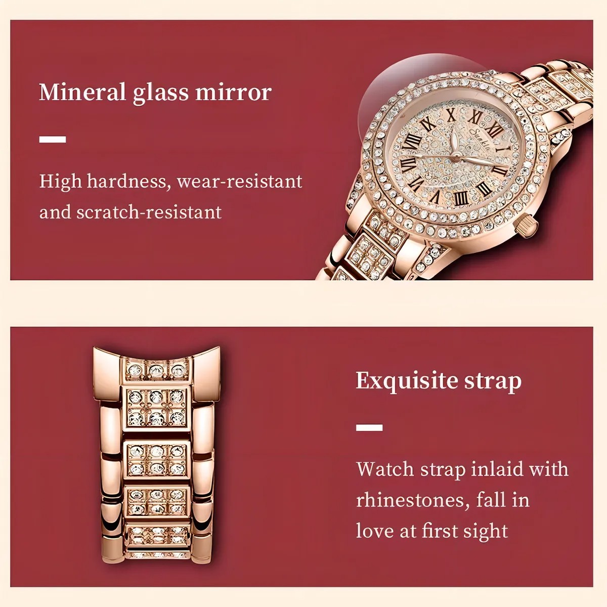 &Uacute;LTIMA PIEZA Reloj Sunkta de Lujo con Cristales Incrustados Oro Rosa image number null