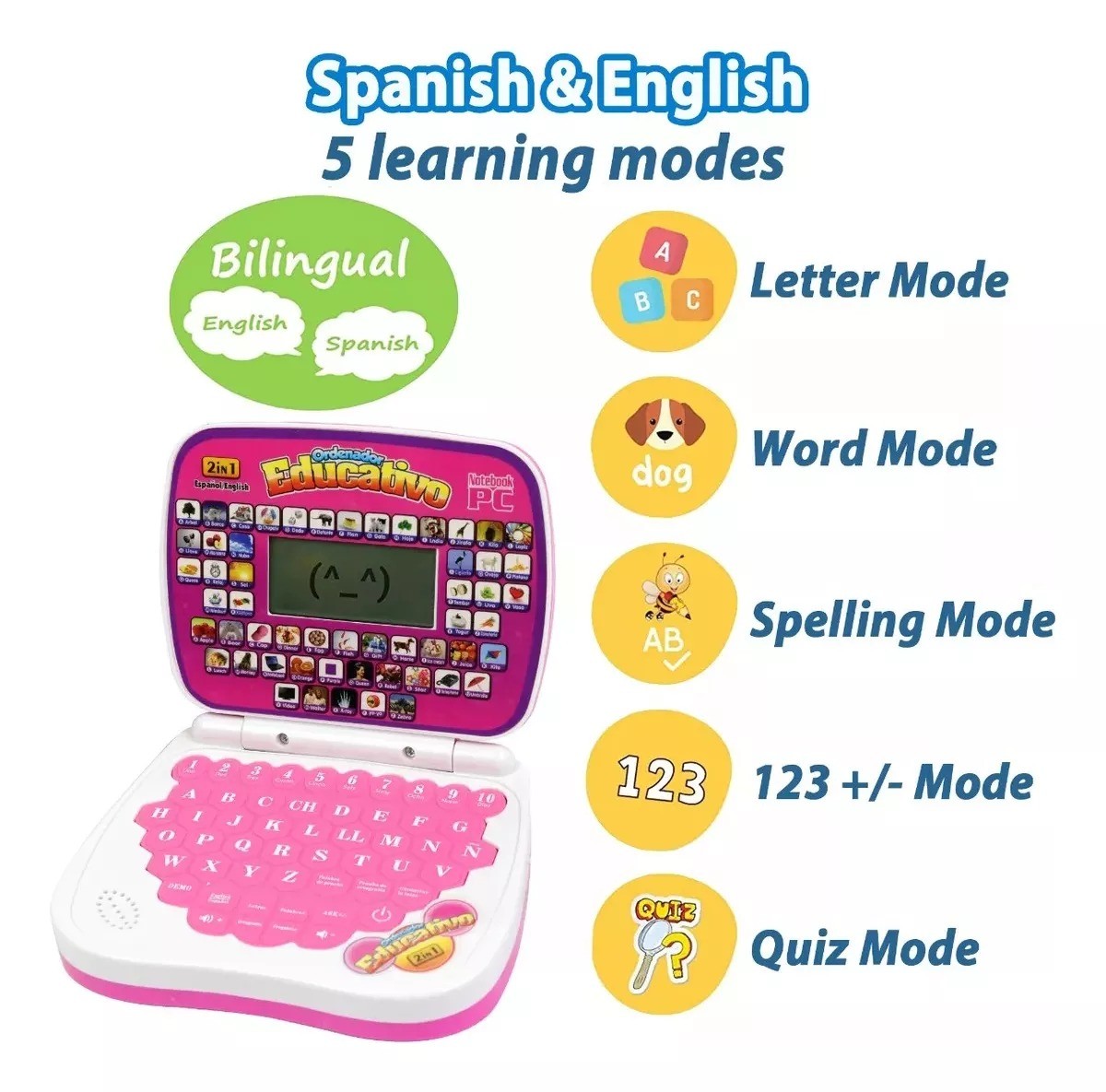 Mini Laptop Interactiva Educativa Espa&ntilde;ol/ingl&eacute;s Ni&ntilde;os image number null