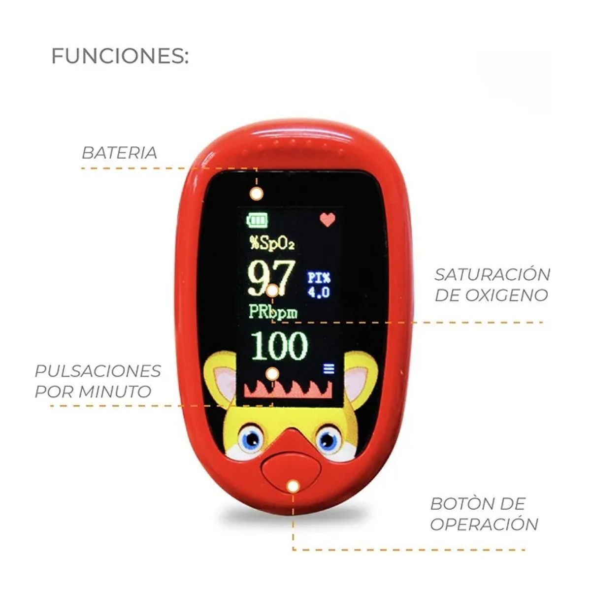 Ox&iacute;metro Pedi&aacute;trico Port&aacute;til Digital Recargable HD400 Rojo image number null