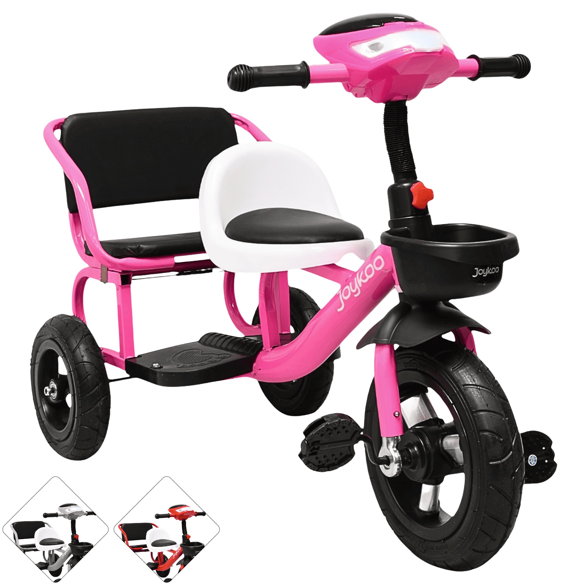 Triciclo para Ni&ntilde;os Dos Asientos Torreta con Luz y Sonido Ruedas de Goma Apto a partir de 2 A&ntilde;os - Rosa image number null