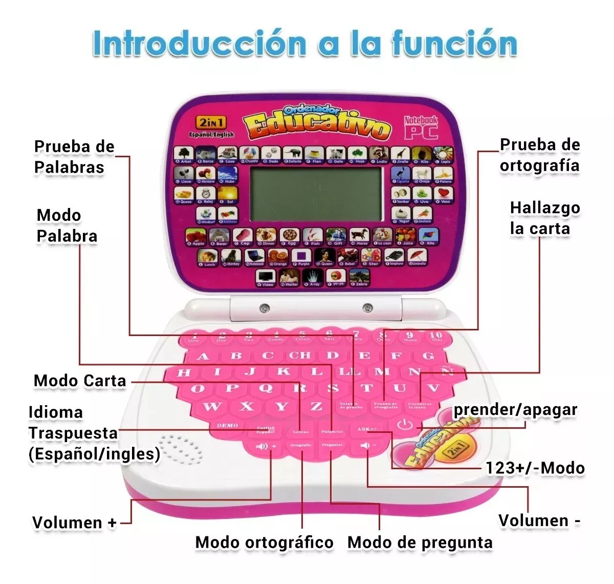Mini Laptop Interactiva Educativa Espa&ntilde;ol/ingl&eacute;s Ni&ntilde;os image number null