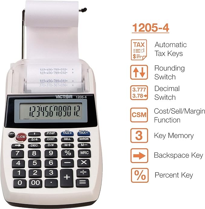 A Victor 1205-4 Calculadora de impresi&oacute;n Comercial port&aacute;til de 12 d&iacute;gitos, 1.8 x 4 x 8 Pulgadas. image number null