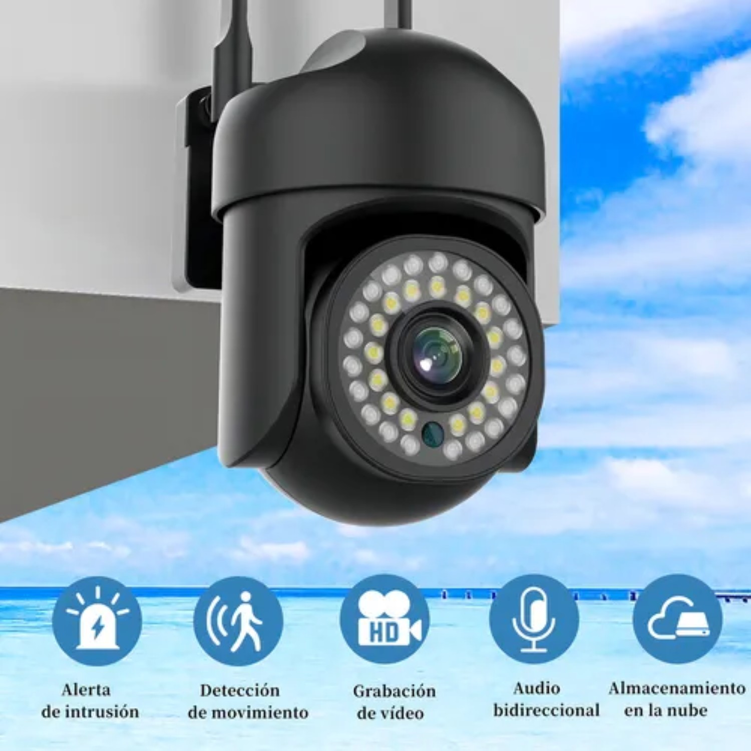 2pcs C&aacute;mara De Seguridad Exterior Wifi Foco Hd Visi&oacute;n Alarma Color Negro image number null
