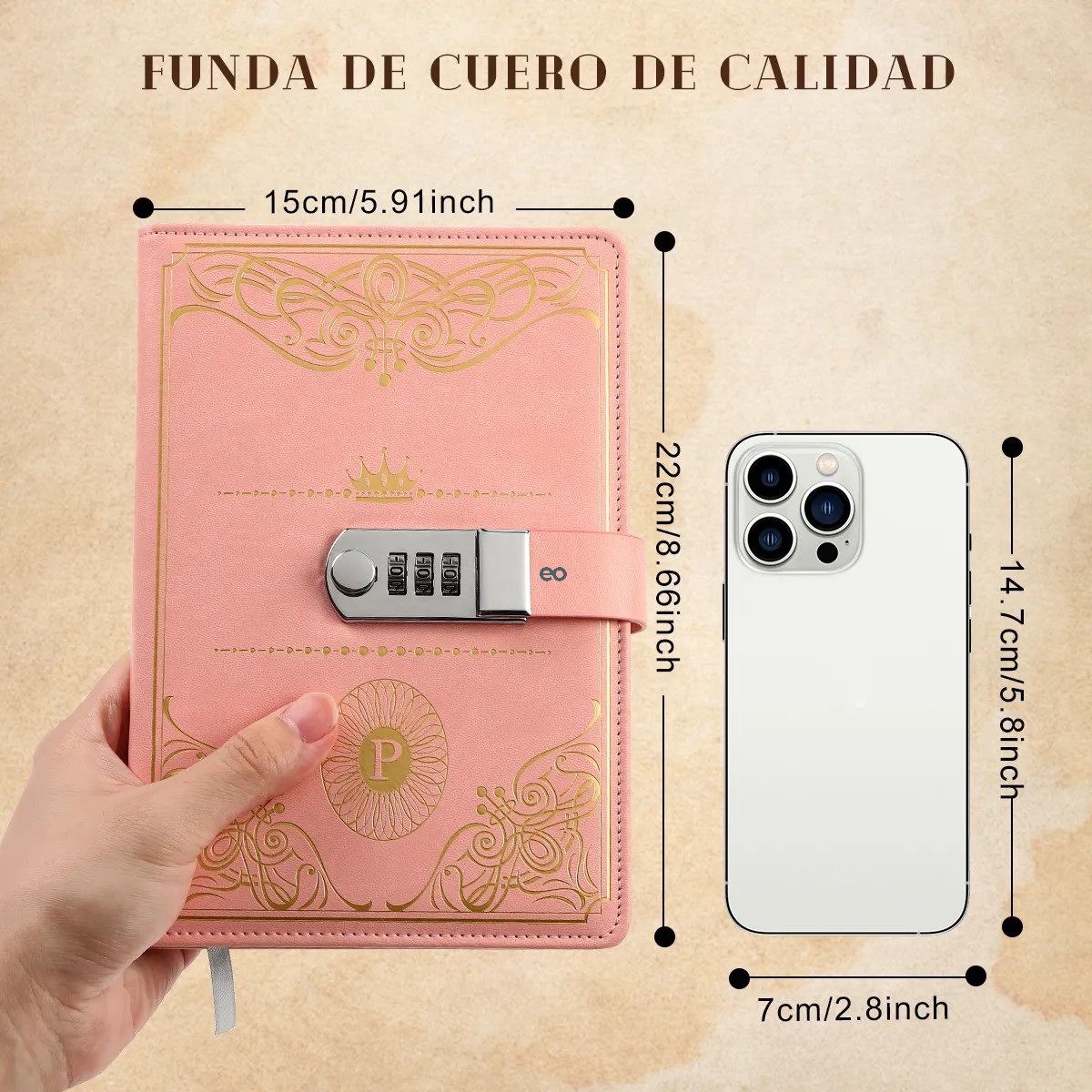 Agenda De Cuero Con Candado Diario Personal 150 Hojas +calco Rosa image number null
