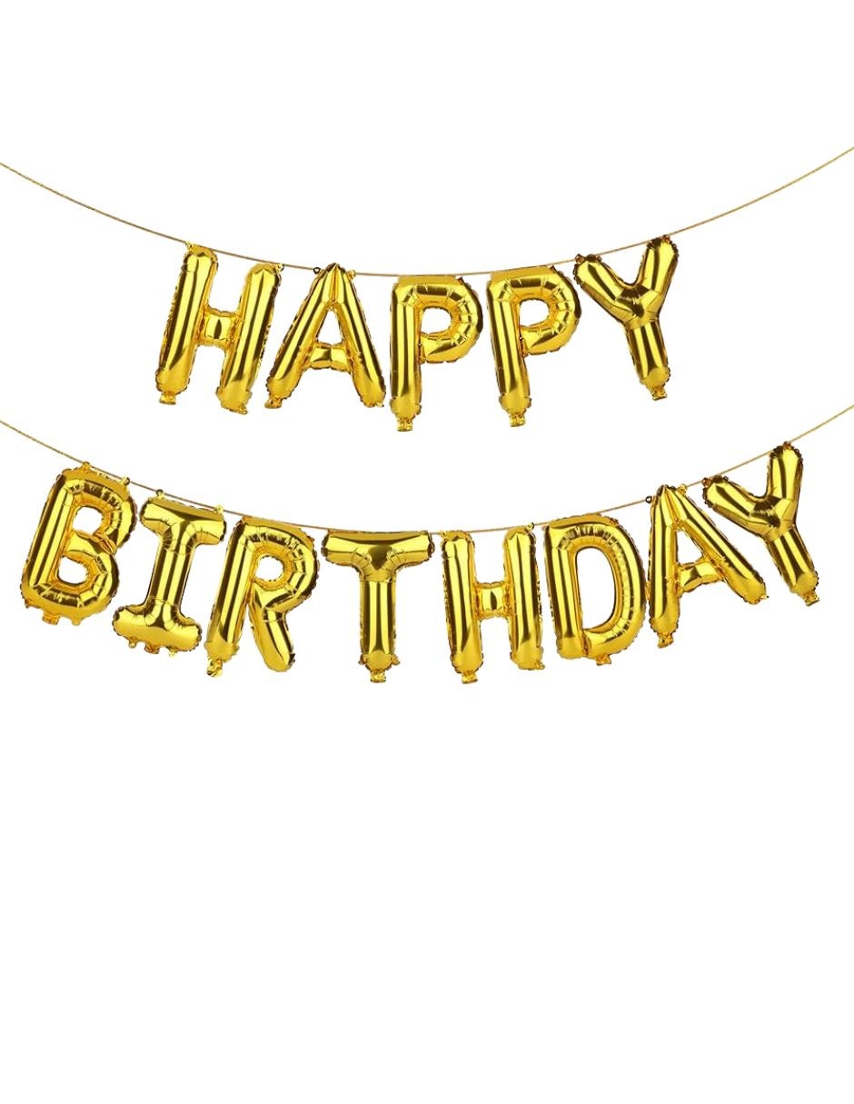 Globos Met&aacute;licos "Happy Birthday" Dorado Decoraci&oacute;n Fiesta image number null