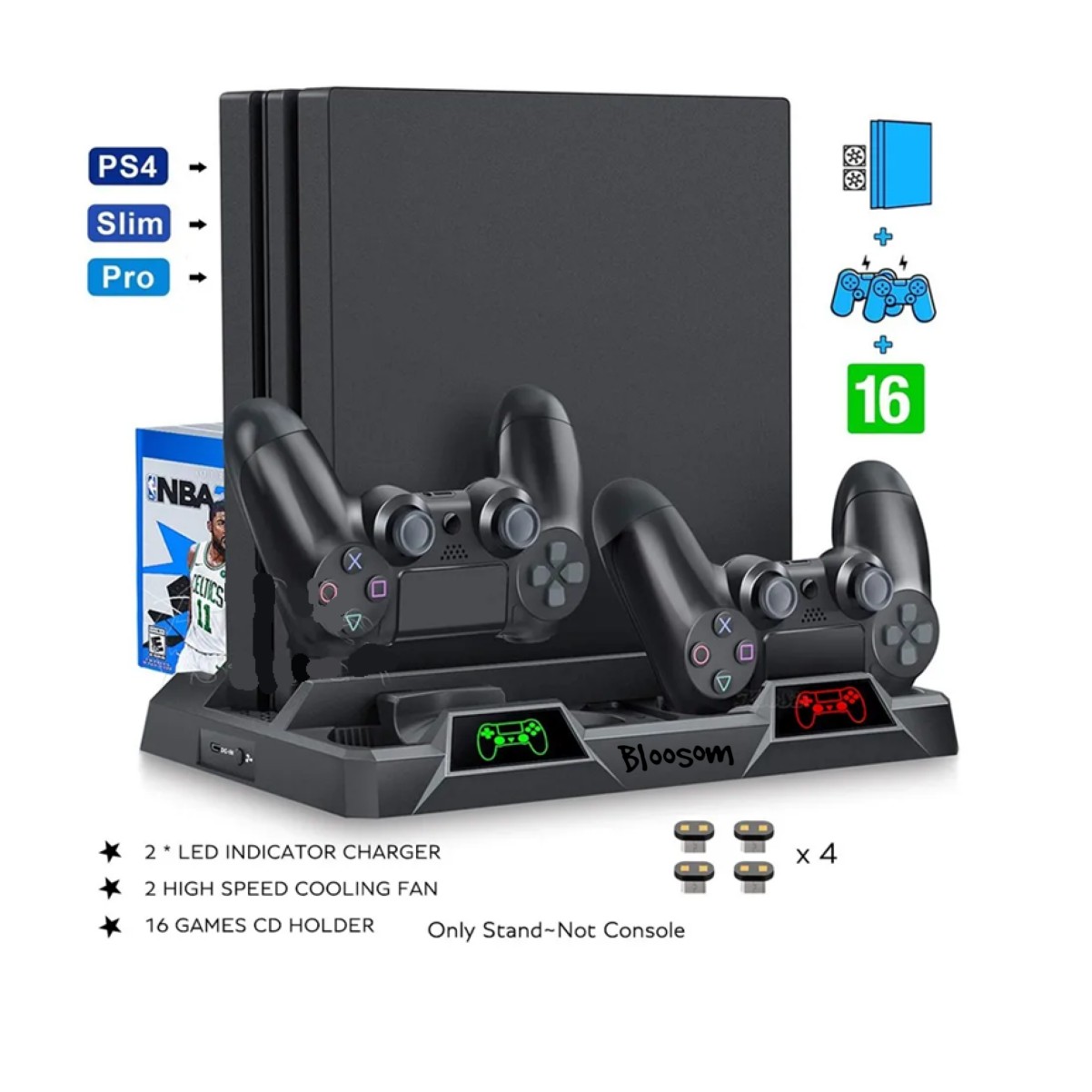 Base Vertical Enfriadora Cargador Controles Ps4 Slim Y Pro Negro image number null
