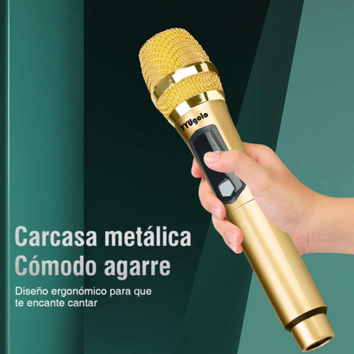 "YYUgolo MIC 402 Micr&oacute;fono Inal&aacute;mbrico Profesional Karaoke Kit 2pcs Color Oro " image number null