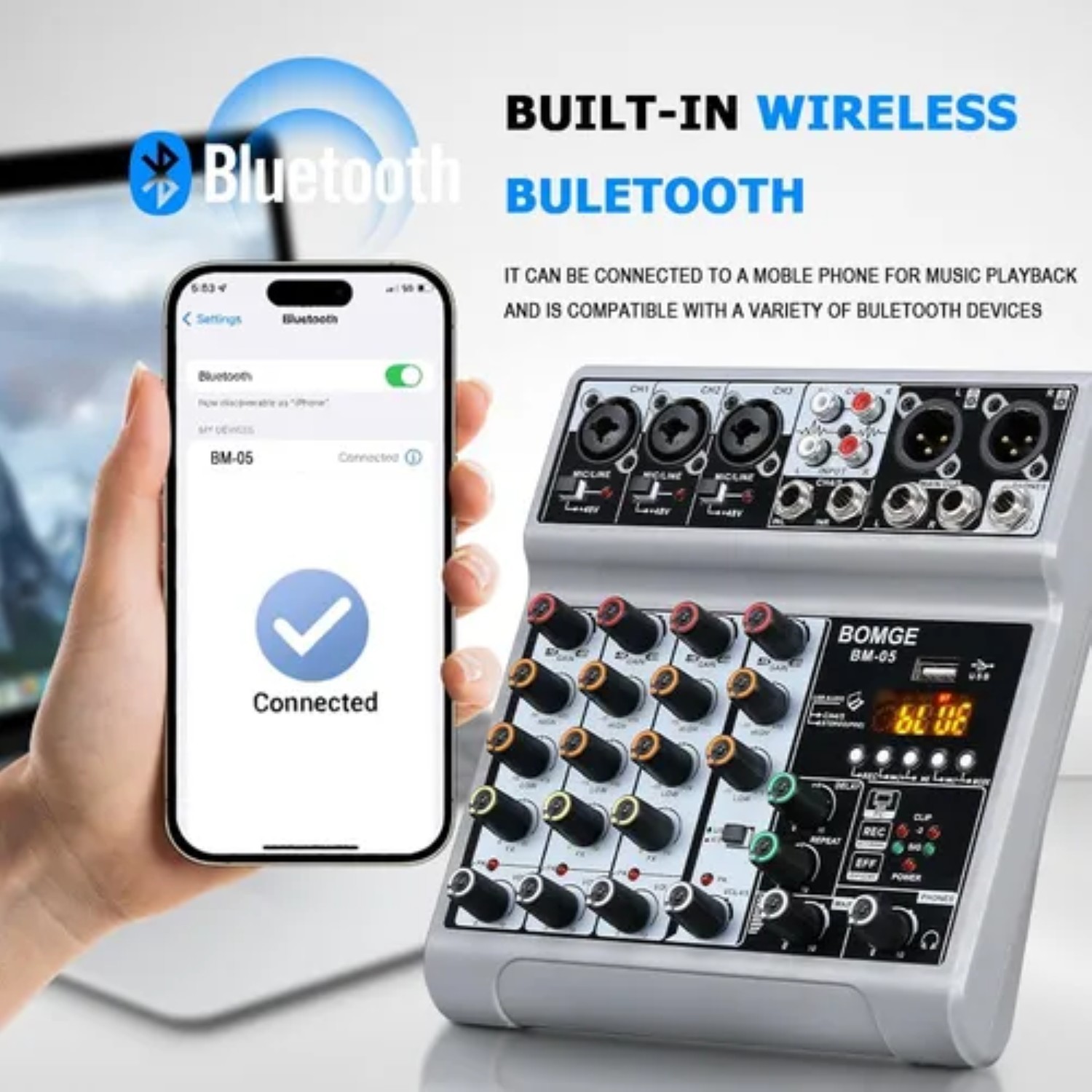 Mezcladora 5canal Para Grabar En Pc Con Bluetooth Usb blanco image number null