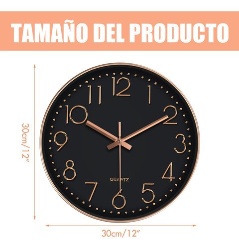 Reloj De Pared Moderno Cuarzo Silencioso Dormitorio Y Sal&oacute;n Oro/Negro. image number null