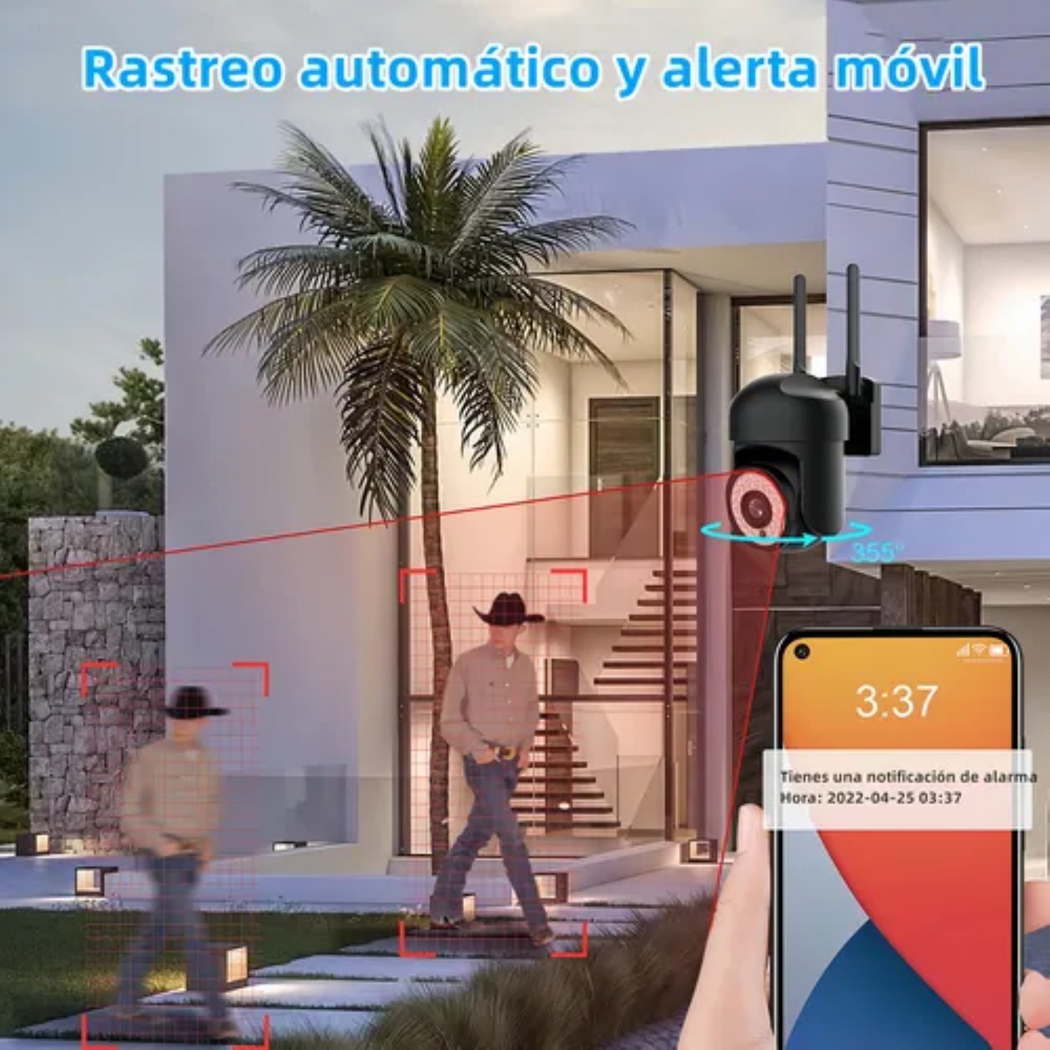 2pcs C&aacute;mara De Seguridad Exterior Wifi Foco Hd Visi&oacute;n Alarma Color Negro image number null
