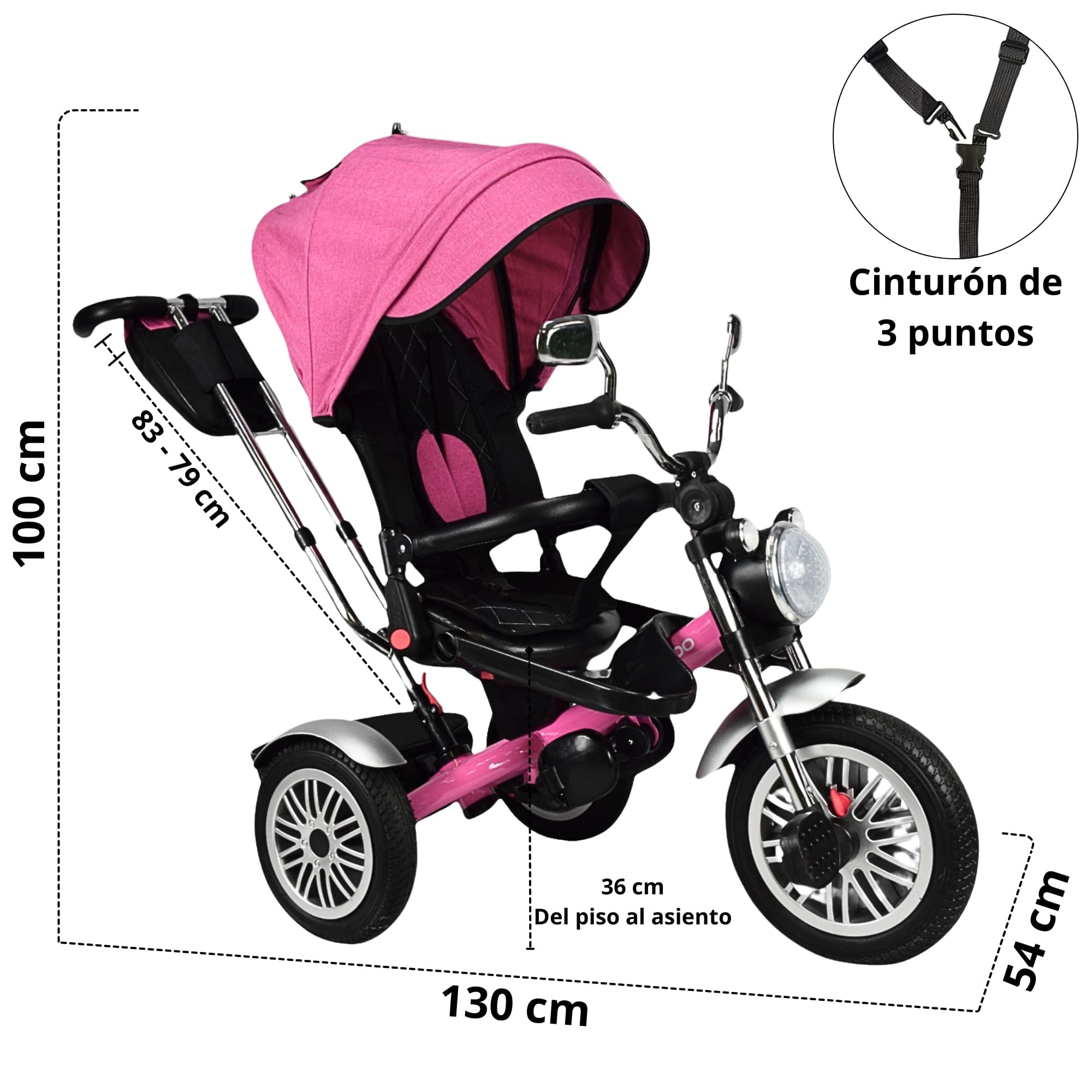 Triciclo para Ni&ntilde;os Reclinable Giratorio 360 Sonido Llanta Goma - Rosa image number null