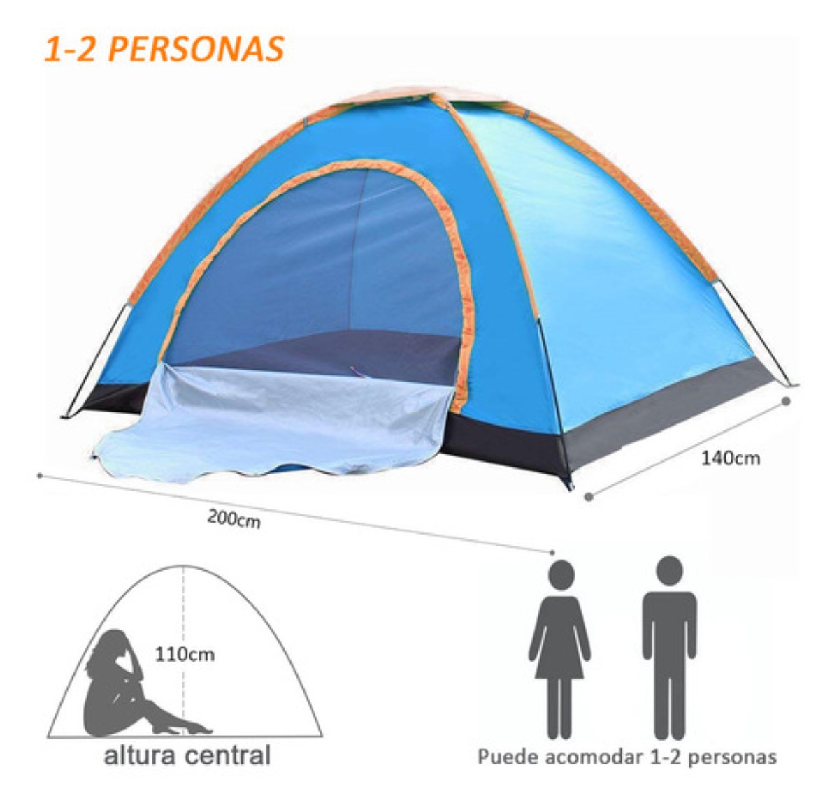 "Tienda Casa Campa&ntilde;a Exterior Camping Pop Up 2 Persona 2*1.4m Azul " image number null