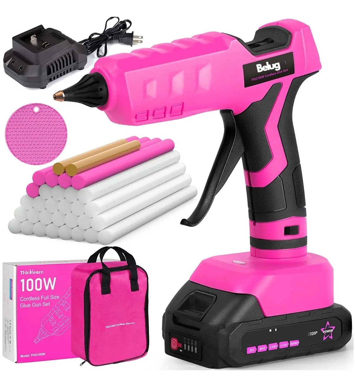 Pistola De Silicon Inalambrica Belug 100w/11mm Con 32 Barras Rosa image number null