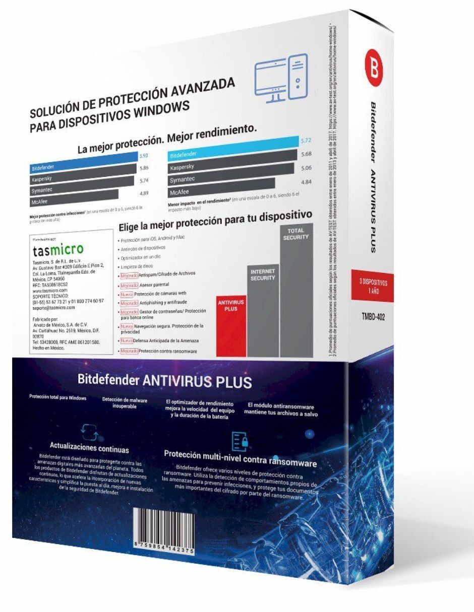 Bitdefender Antivirus Plus - 3 dispositivos | 1 a&ntilde;o de Suscripci&oacute;n image number null