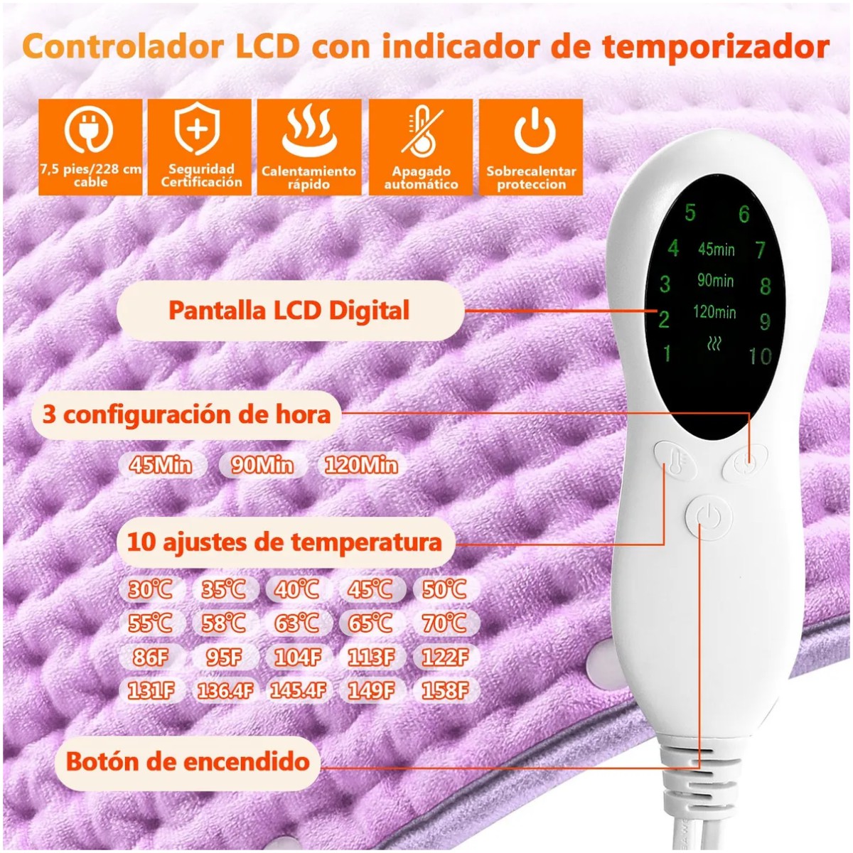 Almohadilla T&eacute;rmica Coj&iacute;n El&eacute;ctrico Compresa Bolsa Calienta Morado image number null