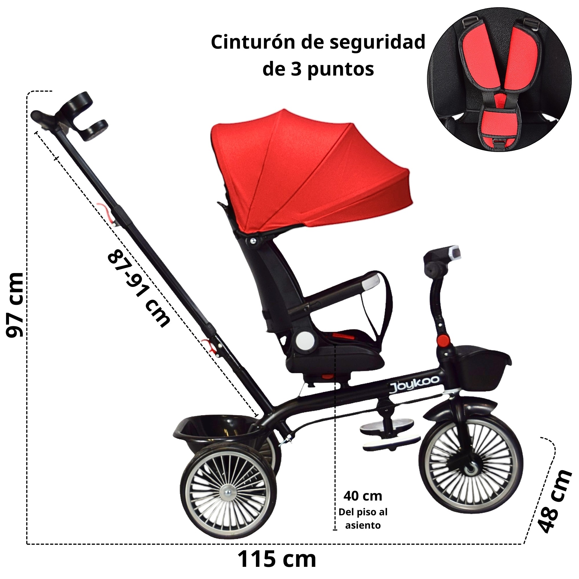 Triciclo para Ni&ntilde;os Asiento Giratorio Reclinable con Luz y Sonido - Rojo image number null