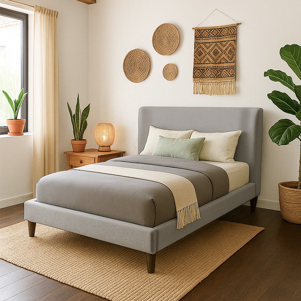 Ilios Innova | Cama King Size Gris con Cabecera Tapizada en Lino y Poli&eacute;ster | Estructura de Madera Resistente image number null