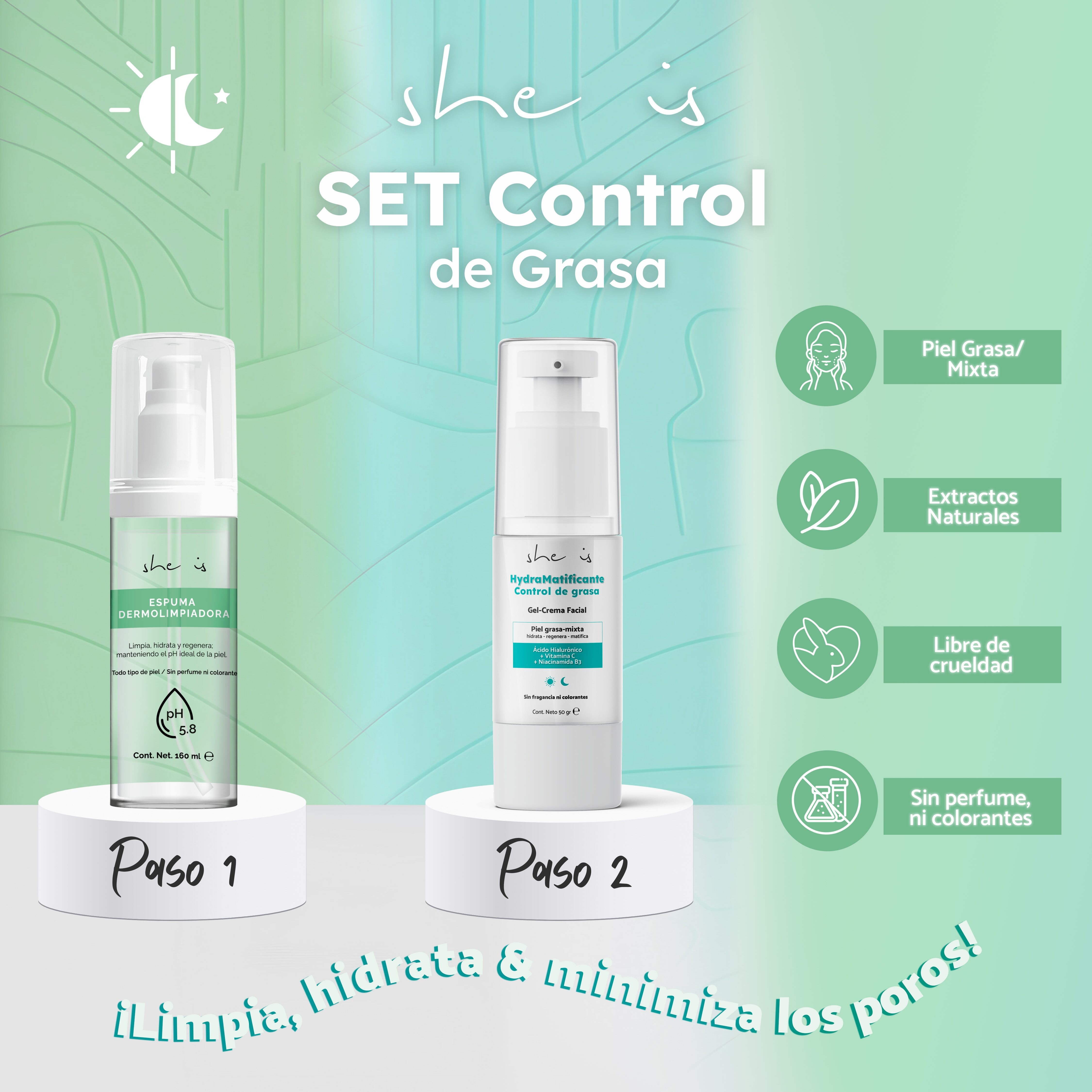 Set Facial Control de Grasa (Limpiador facial + Crema Matificante) She is skincare image number null