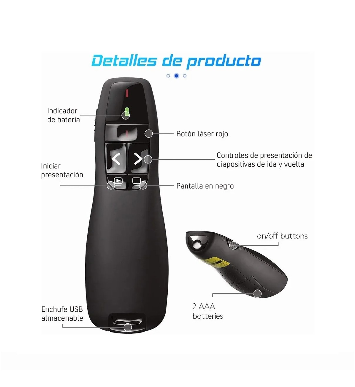 Apuntador Presentador L&aacute;ser Inal&aacute;mbrico Malubero Remota Con Usb image number null