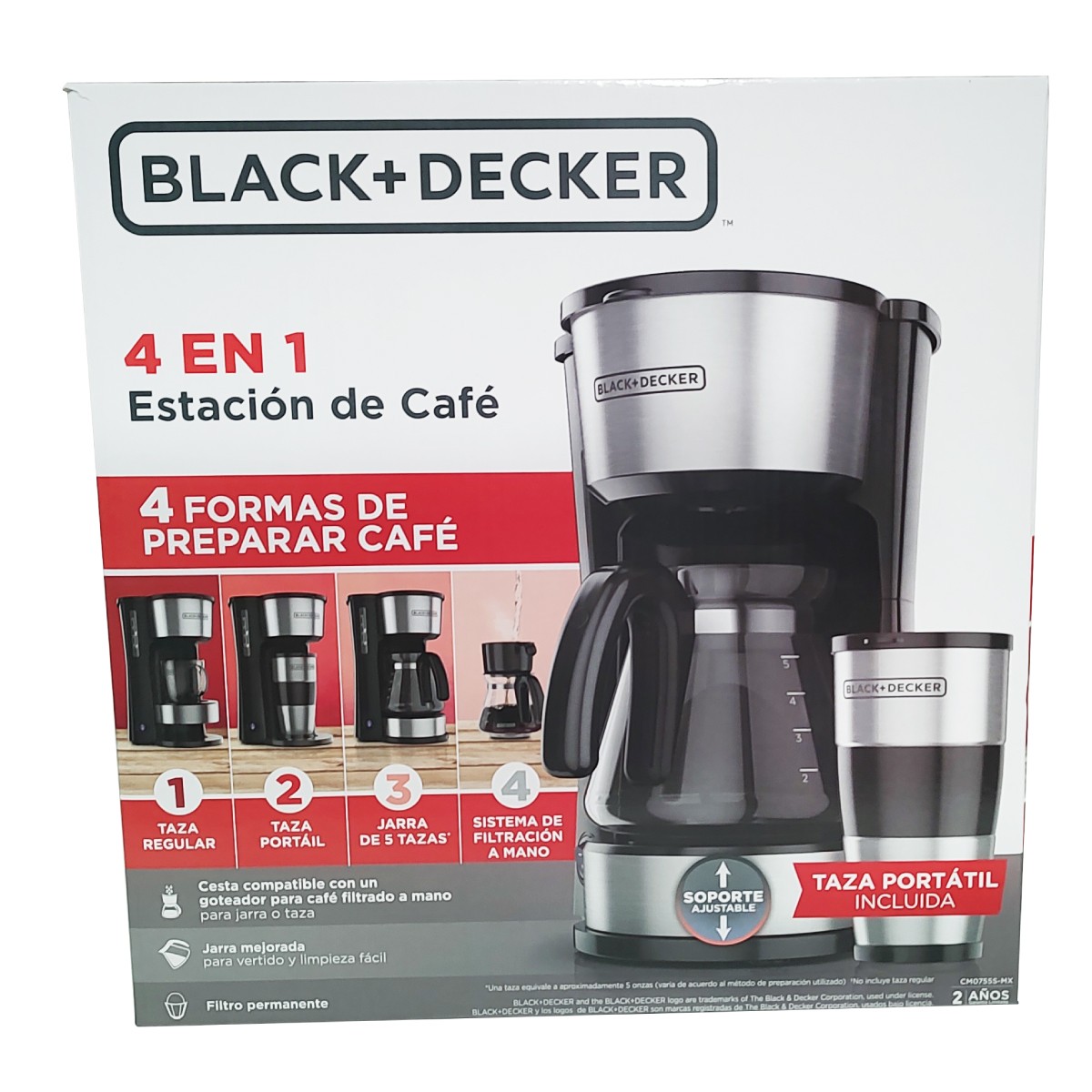 Cafetera 5 Tazas 4 En 1 Con Vaso Black And Decker CM0755S-MX Negro image number null