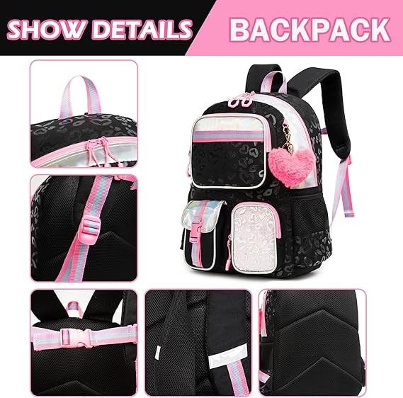 A Meetbelify - Mochila escolar para ni&ntilde;as de 8 a 10 a&ntilde;os, Negro image number null