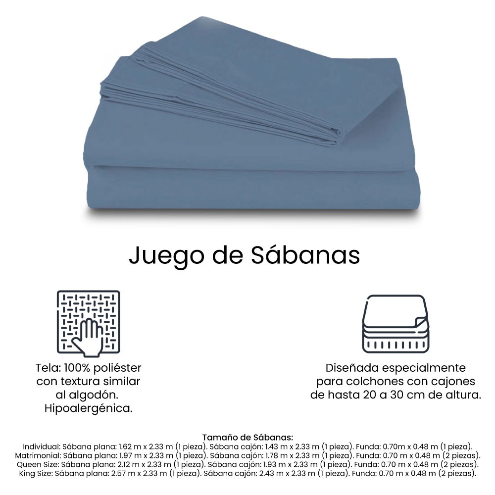 Protector de Colch&oacute;n UltraSoft Spring Air Queen Size + S&aacute;banas Basic Azul Acero + 2 Almohadas Trinity image number null