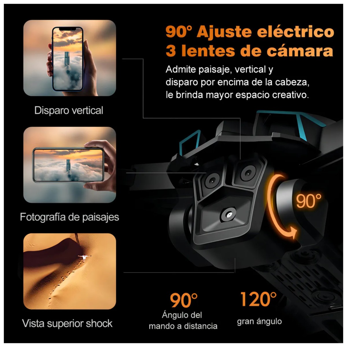 Drone Con Dual C&aacute;mara 8k Negro 2.4ghz 3 Bater&iacute;a Negro image number null