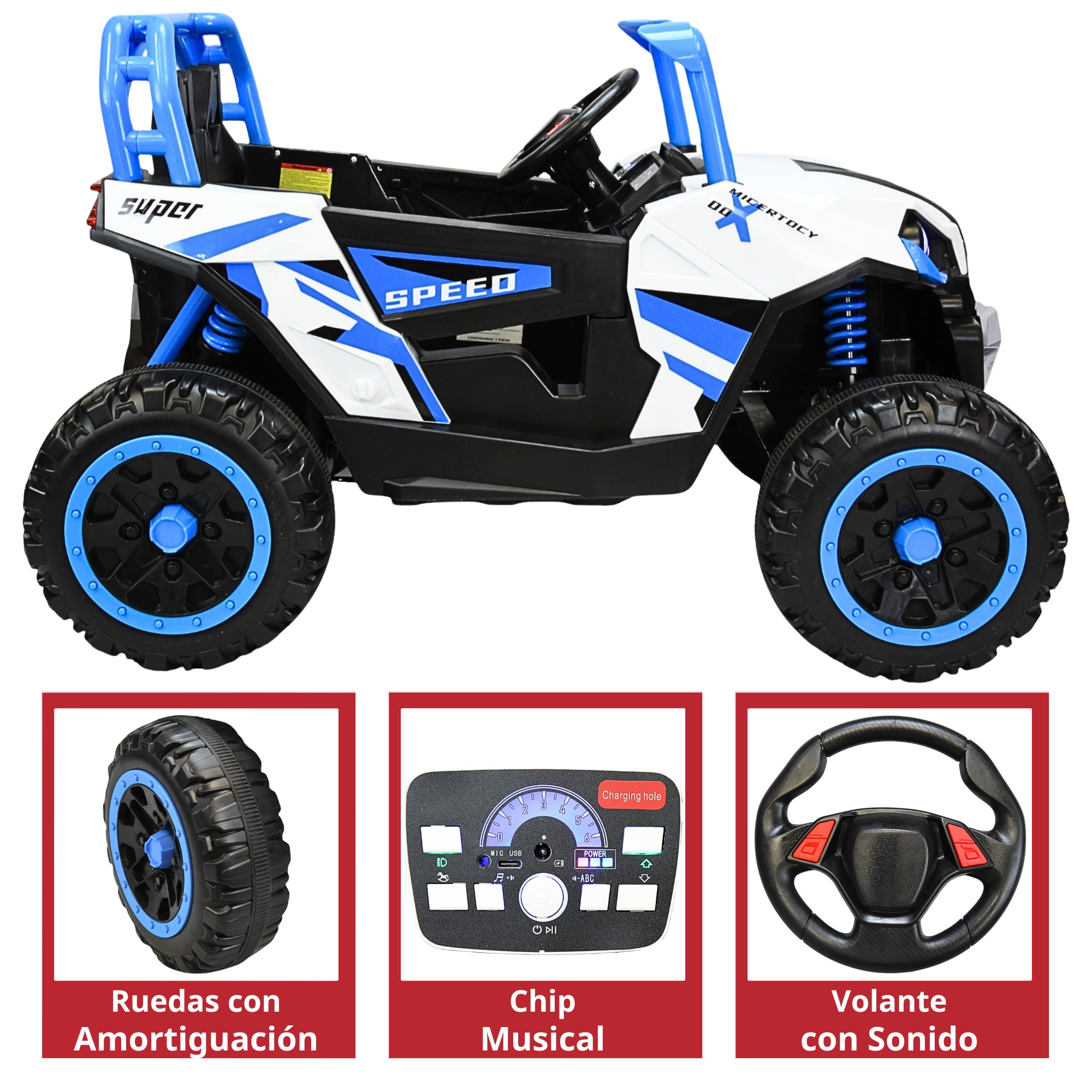 Montable El&eacute;ctrico para Ni&ntilde;os 4x4 Luz Sonido Bluetooth Control Remoto 12v - Azul image number null