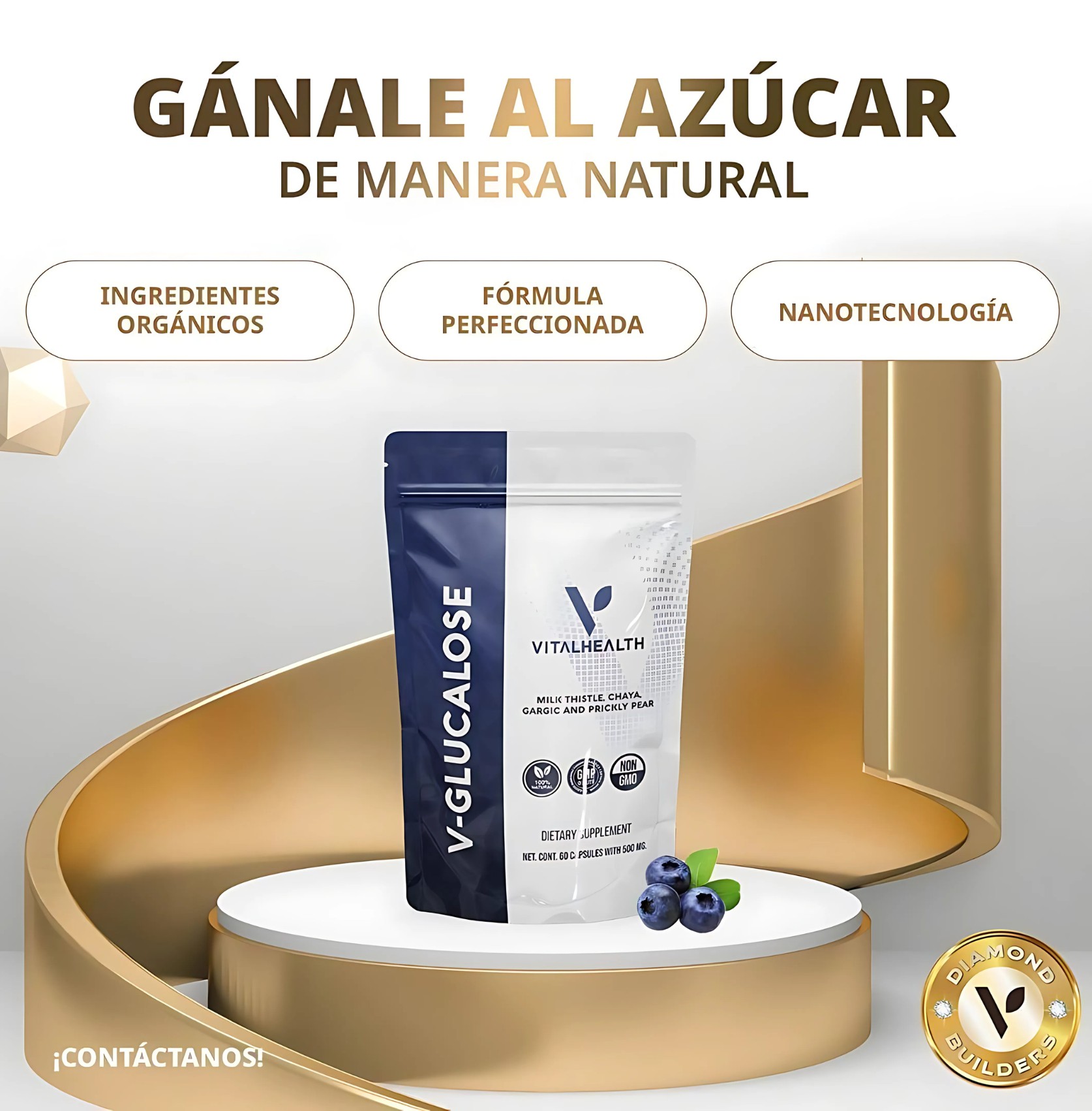V-Glucalose VitalHealth 60 C&aacute;psulas | Control de az&uacute;car, insulina y metabolismo | Suplemento natural 100% natural NoGMO. image number null
