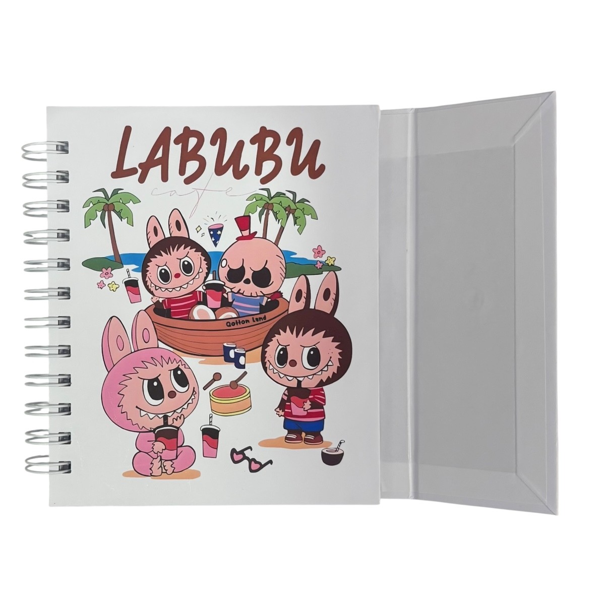 Libreta de tapa dura laminado liso con espiral met&aacute;lico en la lateral con solapa protectora, Labubu image number null